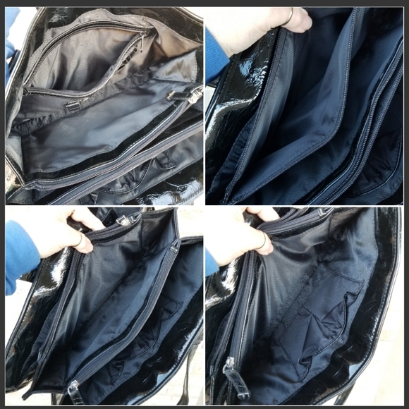 M. C. Marc Chantel Black Patent Croc Embossed Satchel Shoulder Bag Purse (15x9) - Picture 8 of 8